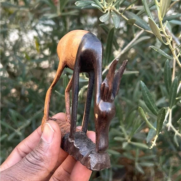 VTG Hand Carved Antelope feeding Sculpture π§π― Sz 3.5βx3β - Picture 1 of 4
